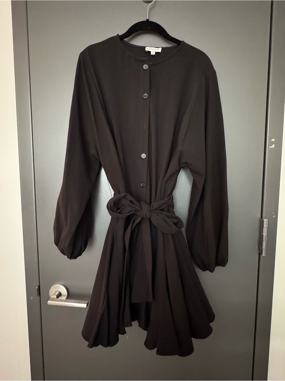 Gianni Bini Womens Black Button-Front Tie-Waist Dress